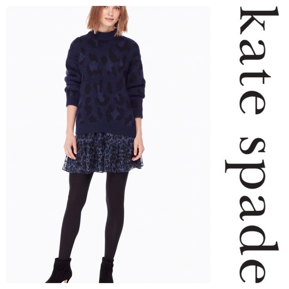 New Kate Spade Leopard-print Sweater Adriatic Blue - Picture 4 of 4